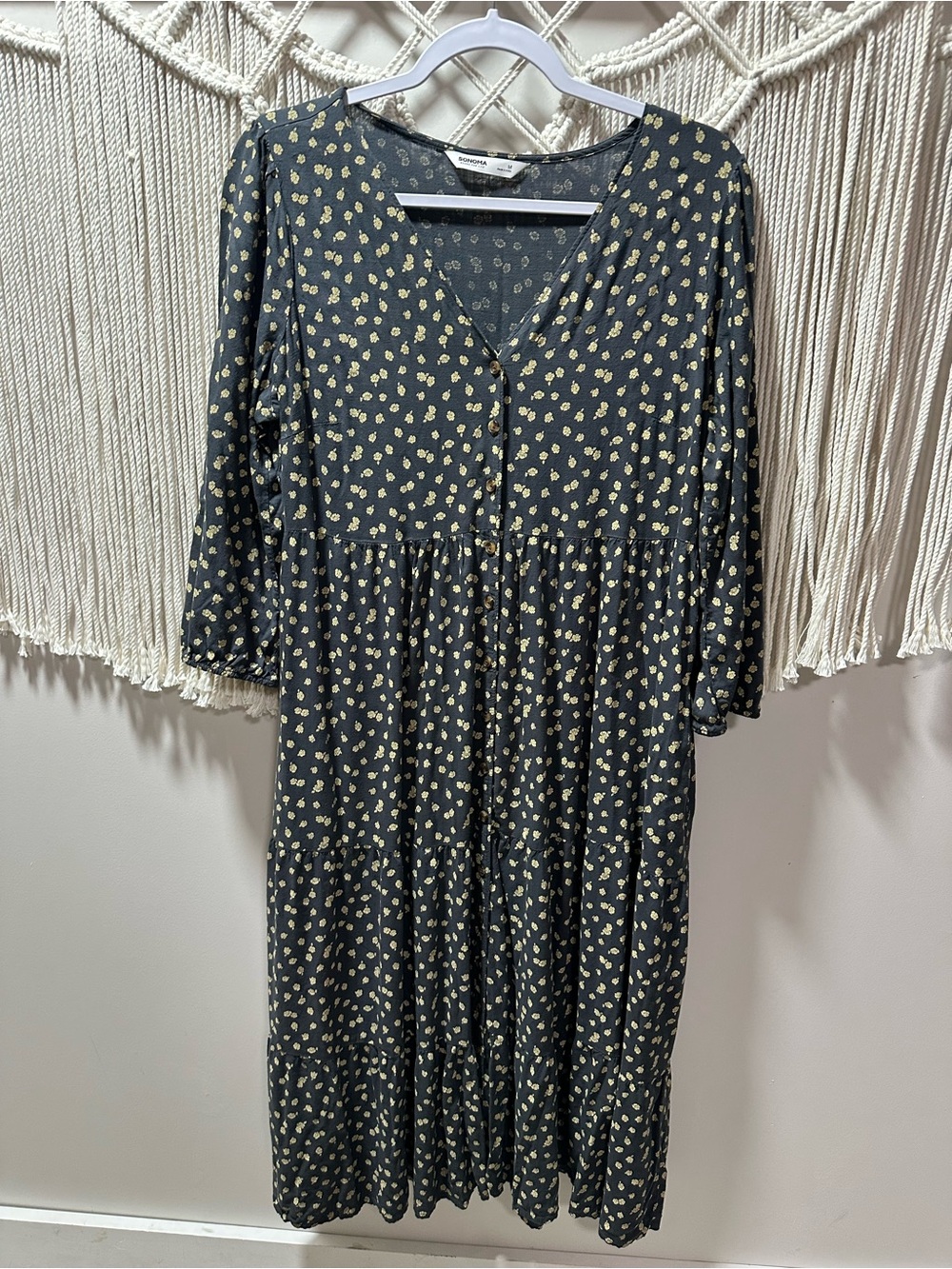 Sonoma Black Midi Dress with Small Yellow Floral Print